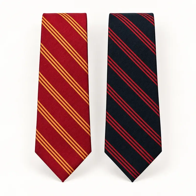 Red and navy corporate ties with coordinated diagonal stripes.