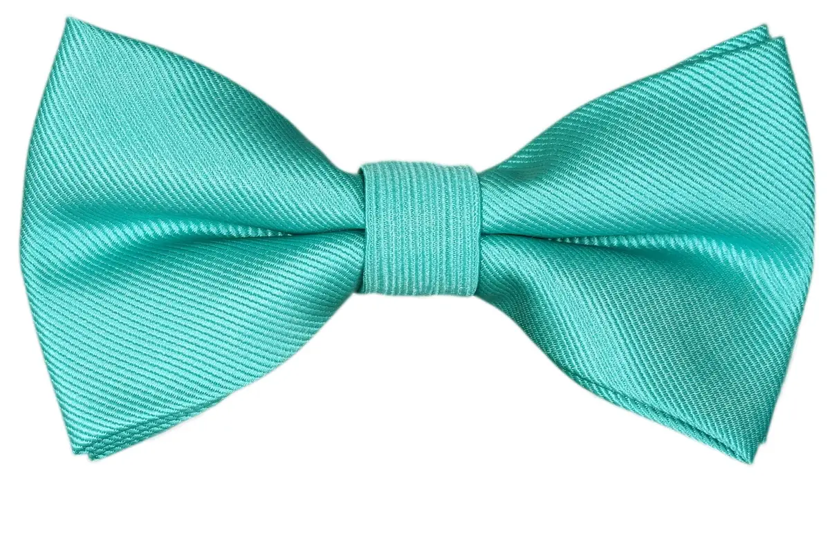 Turquoise bow tie with a ribbed texture.