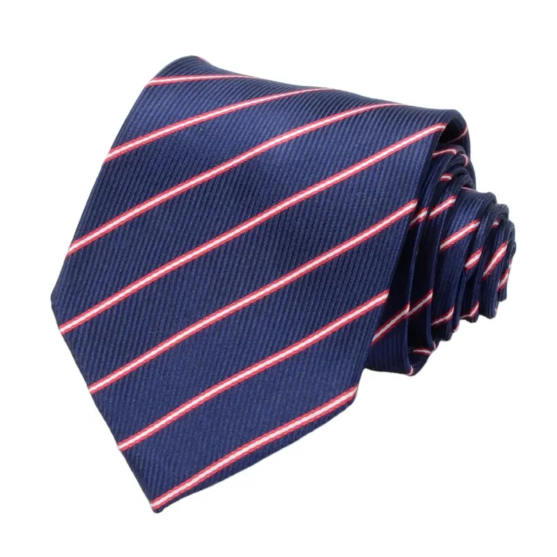 Navy necktie with diagonal pink stripes