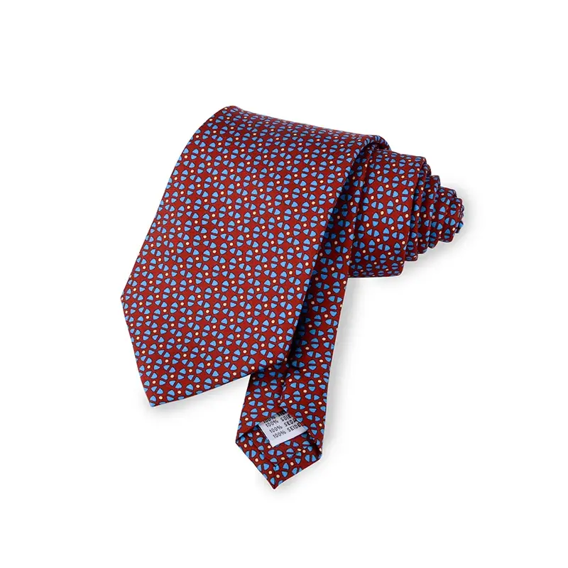Red necktie with a small geometric pattern