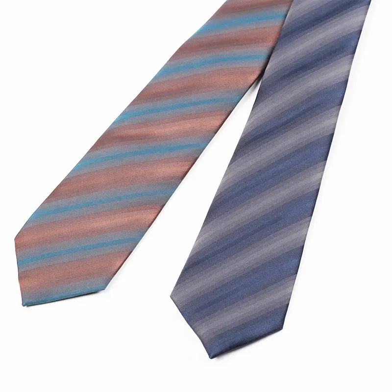 Two ties with muted orange, blue and gray diagonal stripes.
