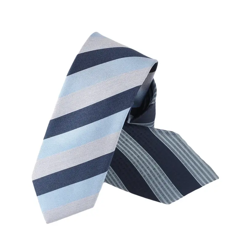 Blue necktie with broad diagonal stripes