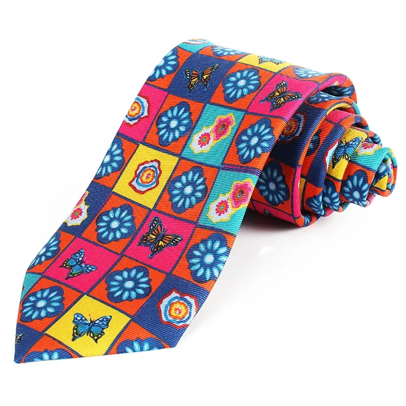 Colorful necktie with geometric printed motifs