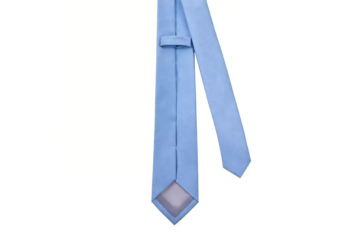 Pale blue tie reverse with the keeper loop, center seam and contrasting tipping.
