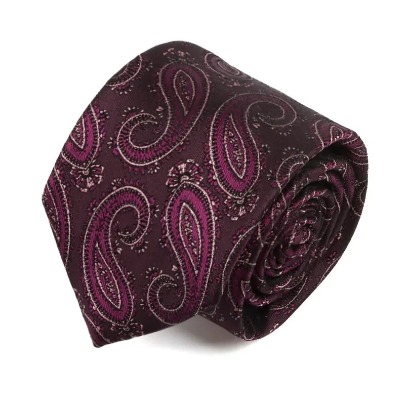 Burgundy paisley necktie on white background