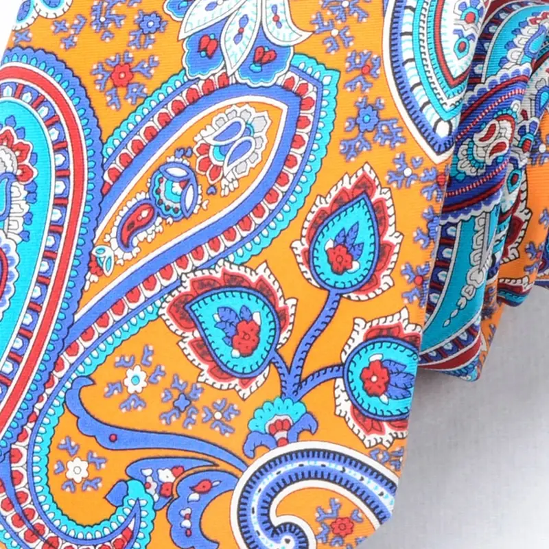 Close-up of brightly colored paisley necktie