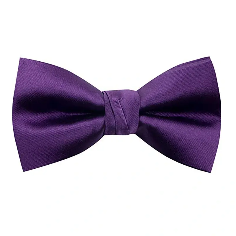 Purple pre-tied bow tie with a smooth satin appearance.