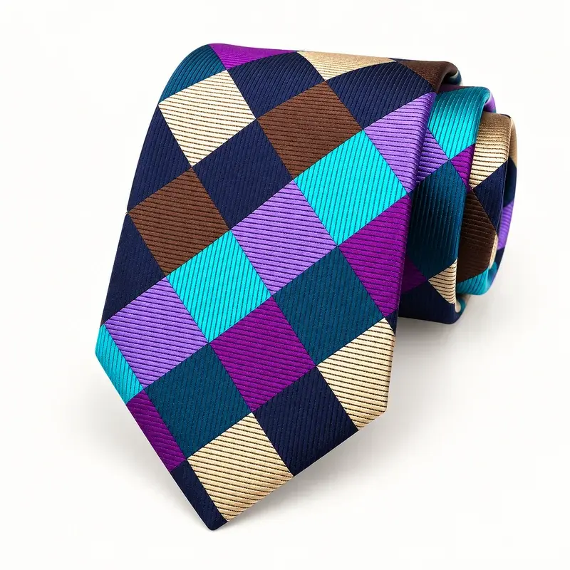 Necktie with colorful geometric blocks