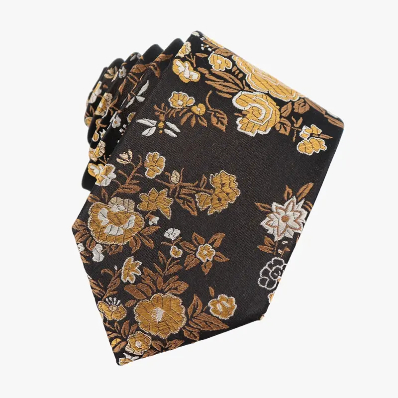 Dark necktie with gold floral motifs