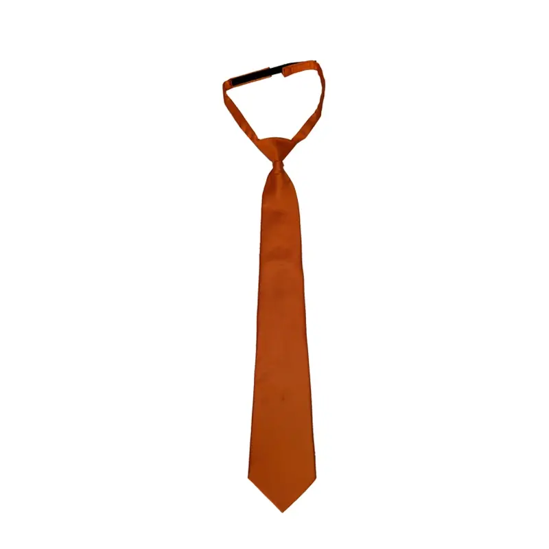 Plain orange tie with an adjustable neck loop and a pointed blade.