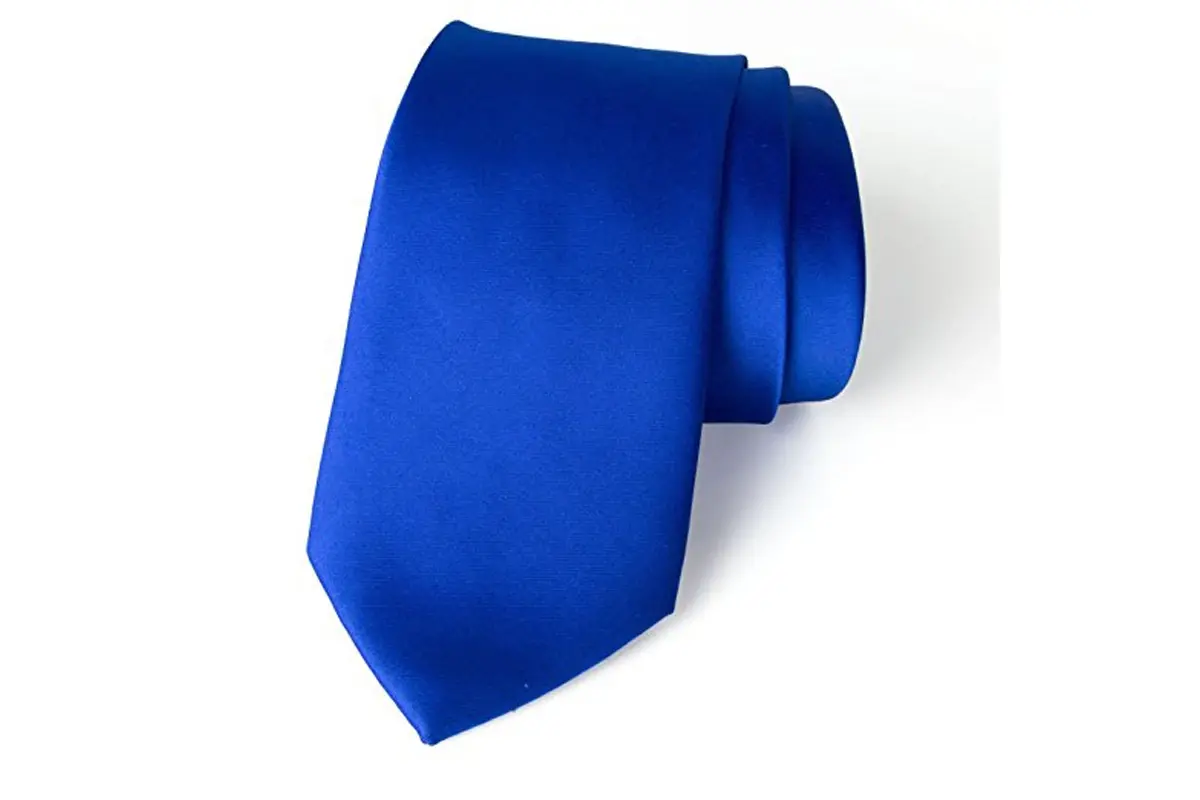 Royal blue tie with smooth lustrous surface and changing highlights across.