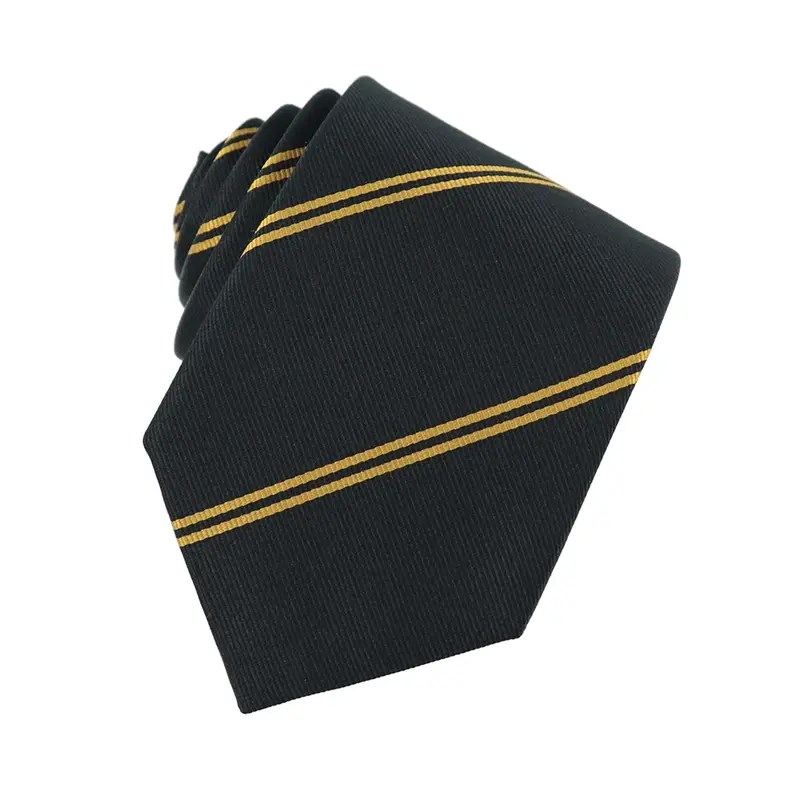 Dark necktie with narrow gold diagonal stripes