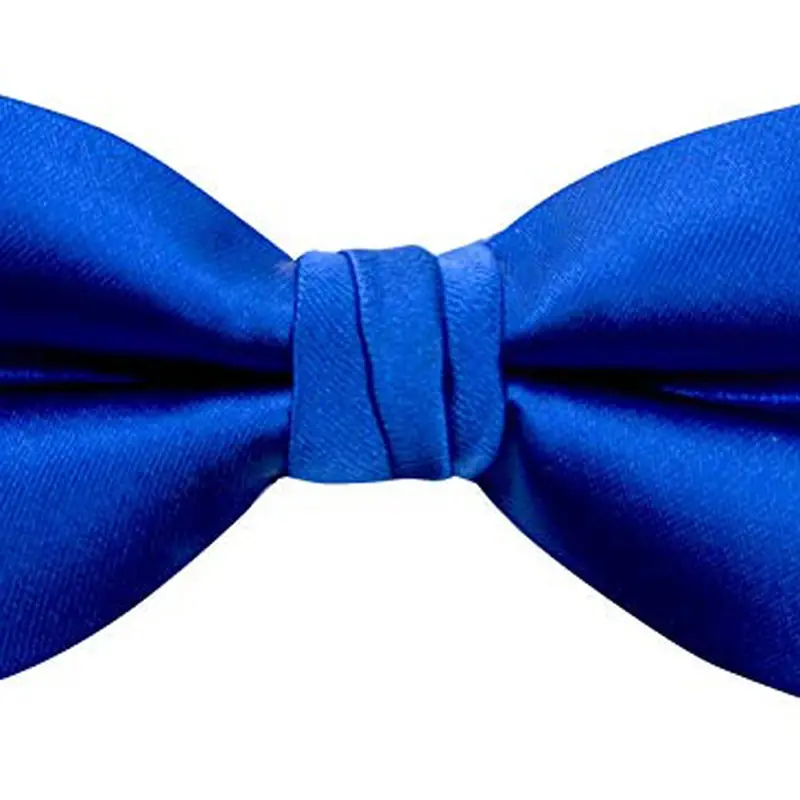 Close-up of blue pre-tied bow tie