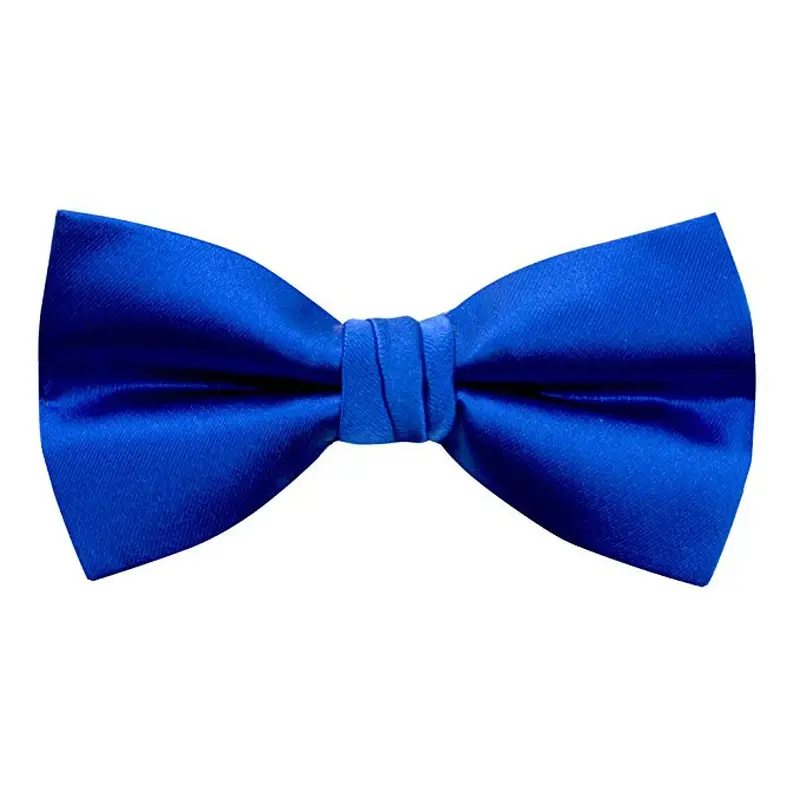 Blue pre-tied bow tie on white background