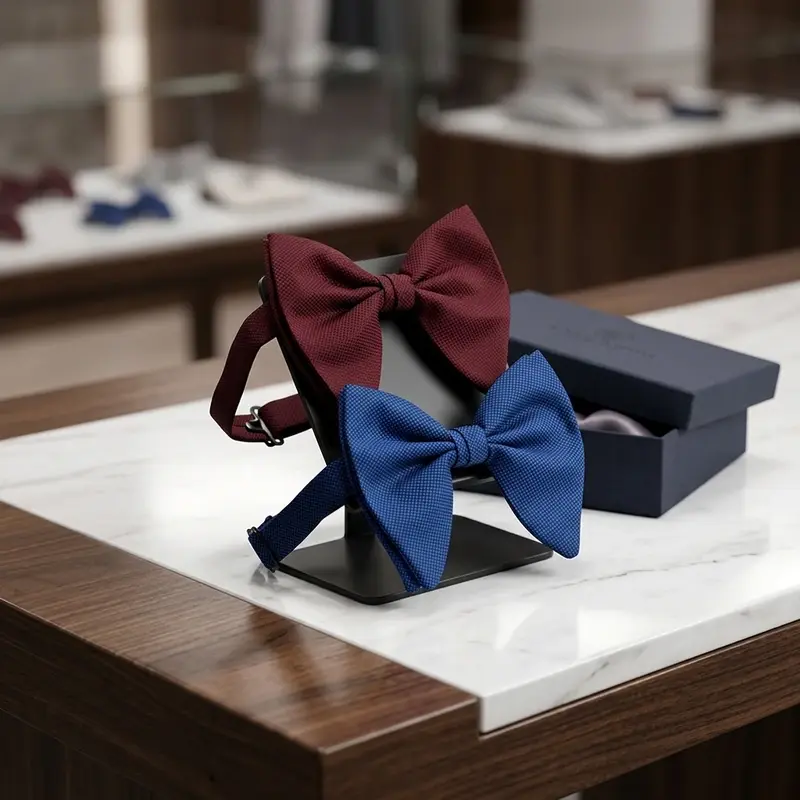 Bow ties displayed with presentation boxes