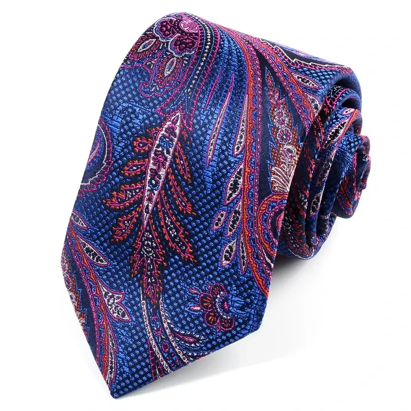 Blue and burgundy paisley necktie