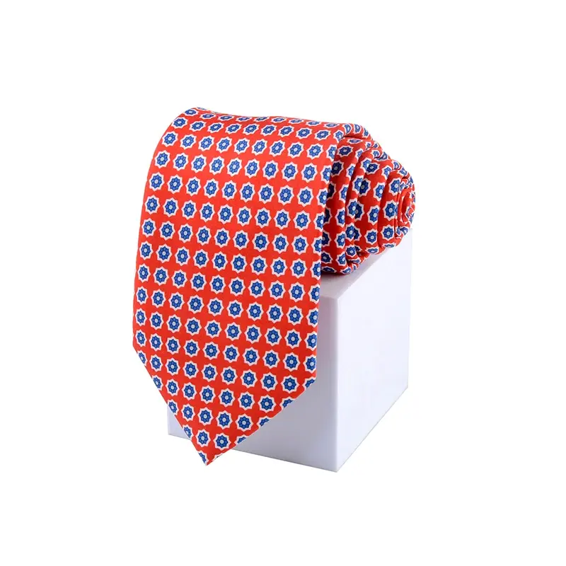 Orange and blue geometric necktie