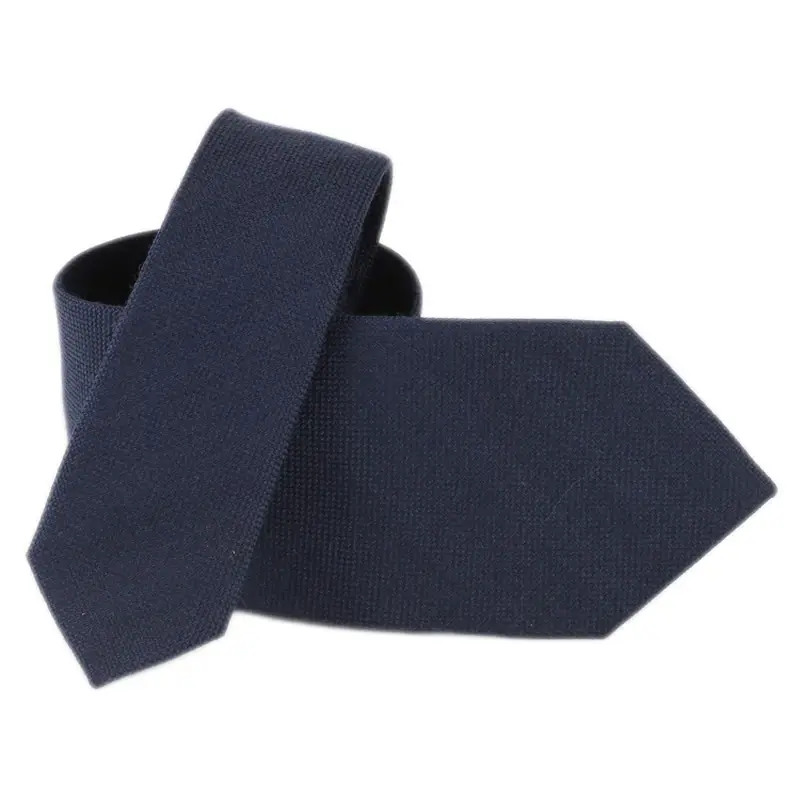 Dark navy rolled necktie on white background