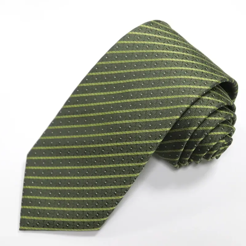 Green necktie with fine diagonal stripes