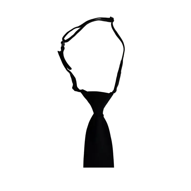 Plain black pre-tied tie with an adjustable neck strap.