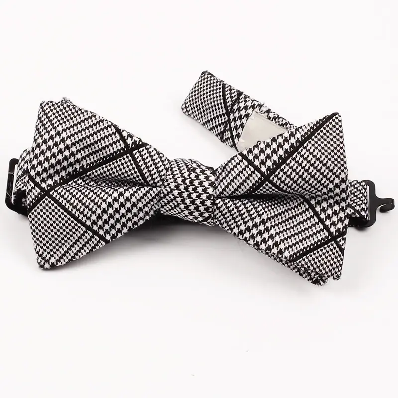 Black and white checked bow tie
