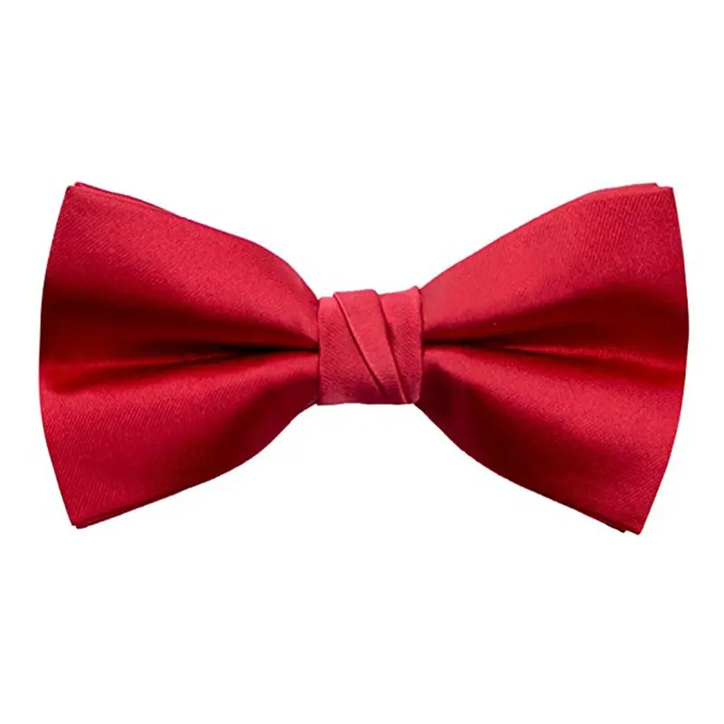 Red pre-tied bow tie with a smooth satin appearance.