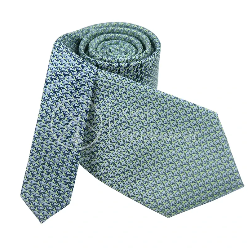 Rolled pale green patterned necktie