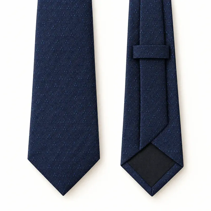 Navy silk tie front and reverse with a blank private label position.