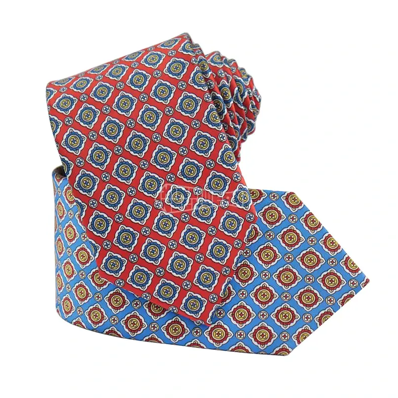 Green and red geometric necktie