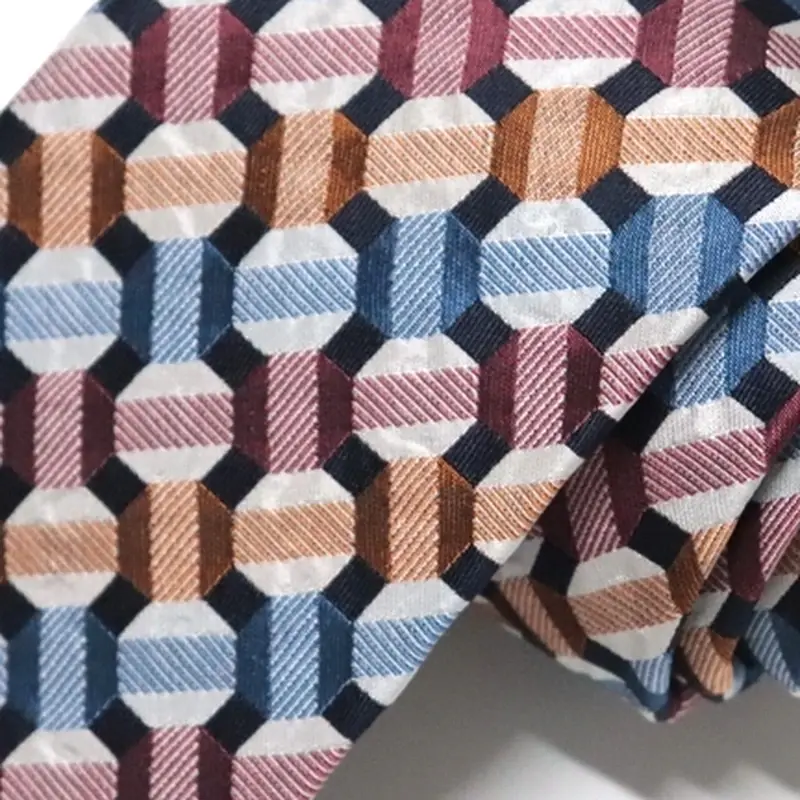 Close-up of necktie with large repeating geometric shapes