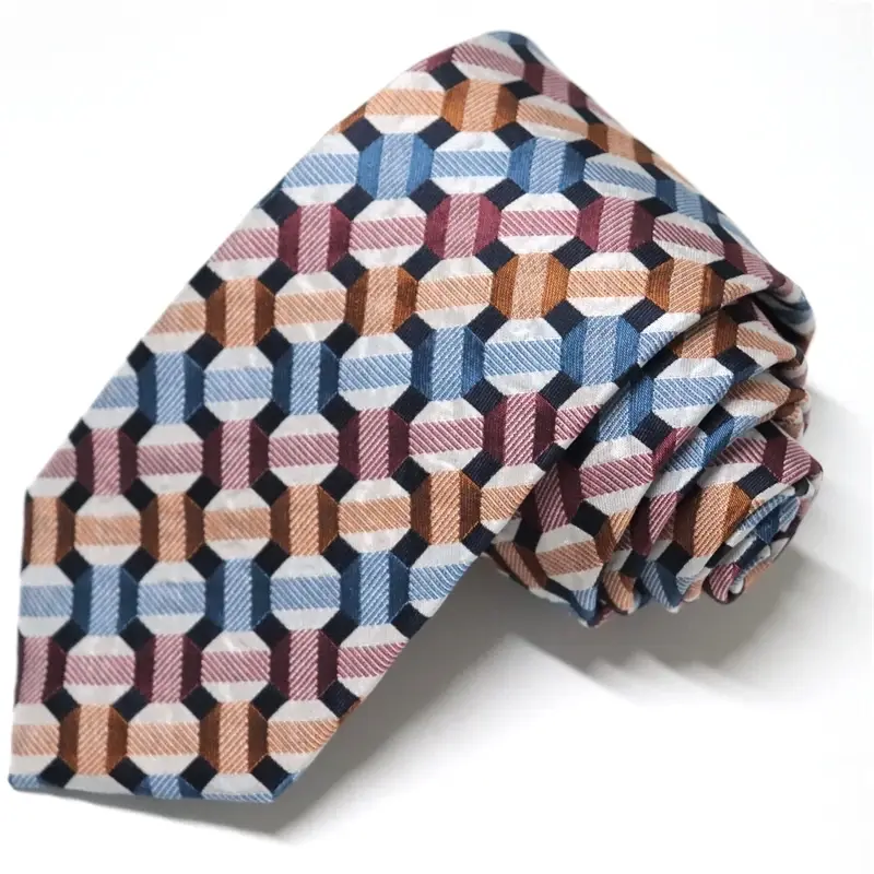 Necktie with large repeating geometric shapes