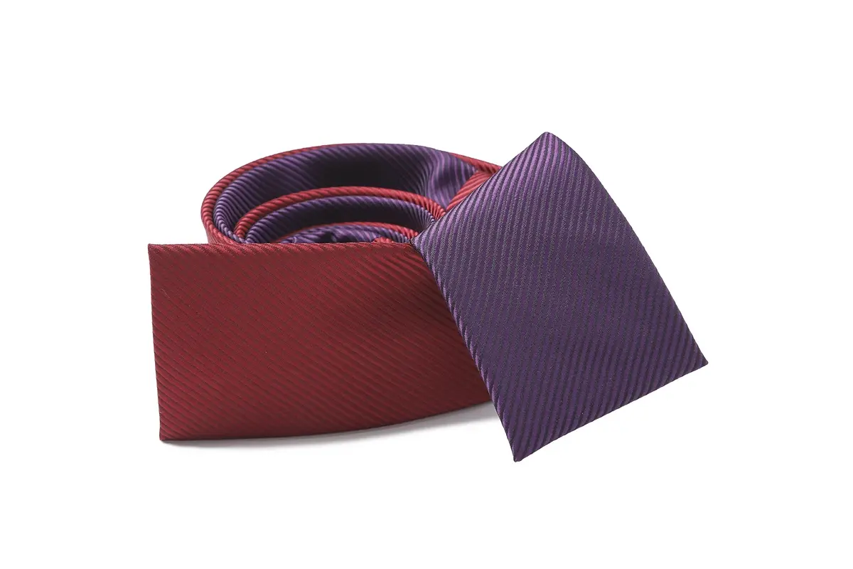 Burgundy and purple rolled ties with two colors and fine diagonal surface.