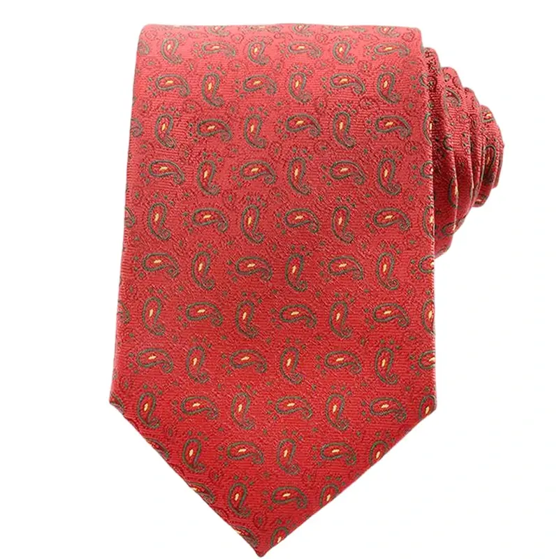 Red necktie with small repeating motifs