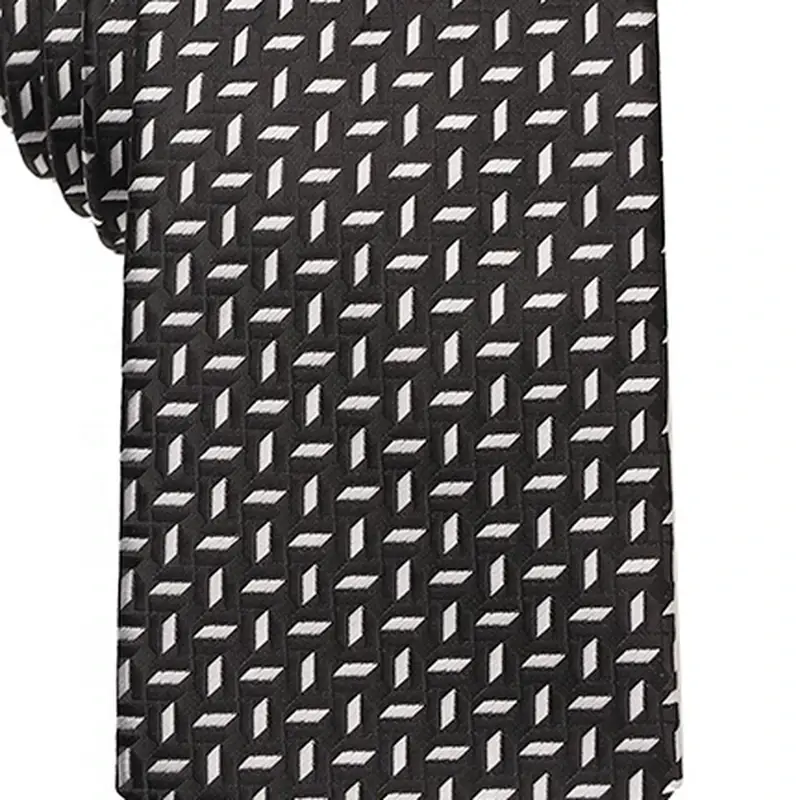 Close-up of black and white patterned necktie